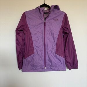 The North Face Girls Windbreaker Jacket Purple Hooded Size L 14-16 Lightweight